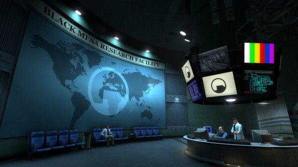 Screenshot from Black Mesa, showing the lobby at the start of the game.