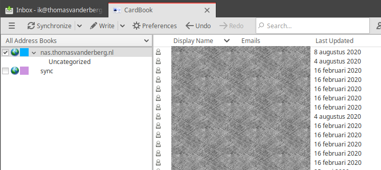 Picture of Cardbook contact list in Thunderbird
